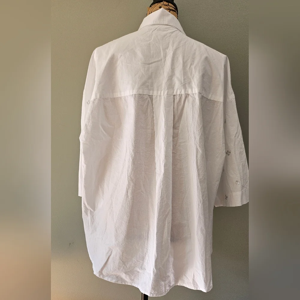 French Connection Rhodes Rhinestone Shirt, Linen White Size Medium - Picture 7 of 11